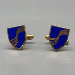 Seabourn Cruise Line Cufflinks Blue Enamel Shield Gold Tone Vintage 1980s Rare